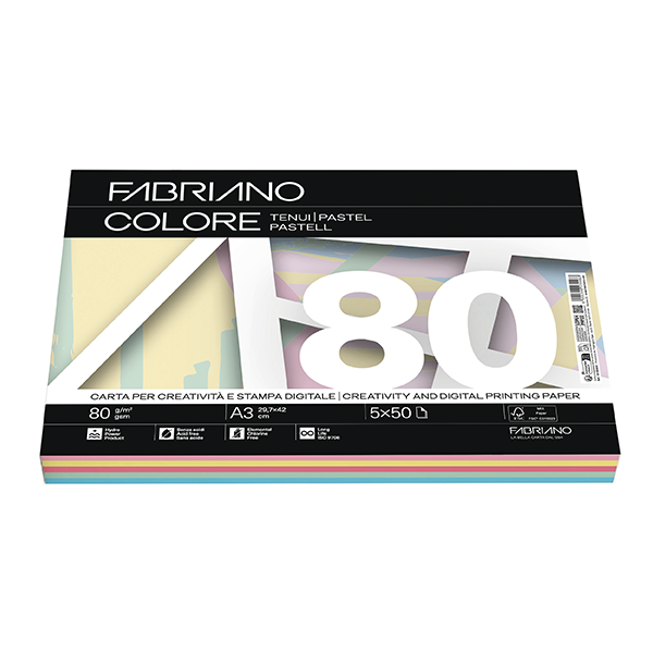 Papel colores pastel surtidos A3 80 g 250 h.
