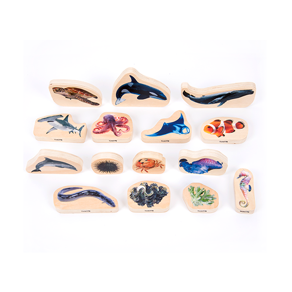Bloques madera animales marinos. Set de 15
