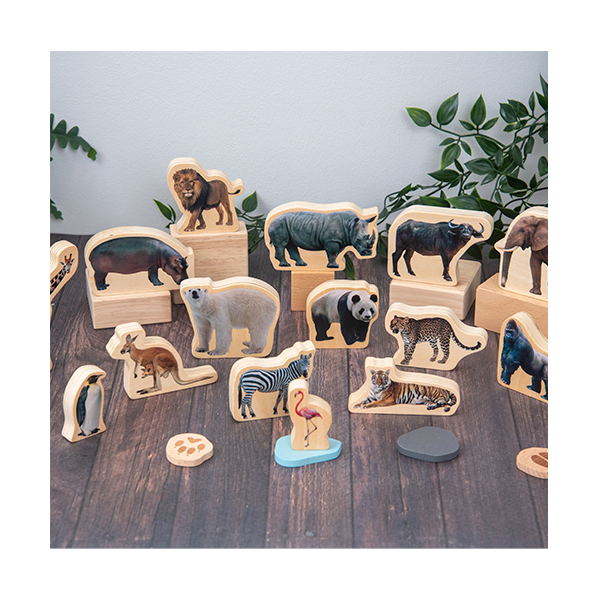 Bloques madera animales salvajes. Set de 15