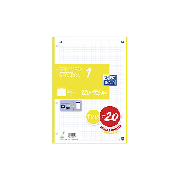 Recambio Oxford 100 h. Scribzee 4 tal. cuad. 5x5 90 g Lima