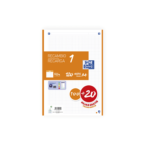 Recambio Oxford 100 h. Scribzee 4 tal. cuad. 5x5 90 g Naranja