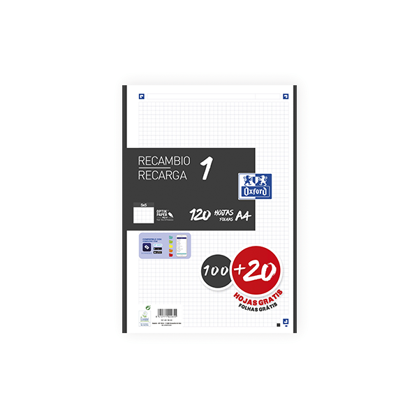 Recambio Oxford 100 h. Scribzee 4 tal. cuad. 5x5 90 g Negro