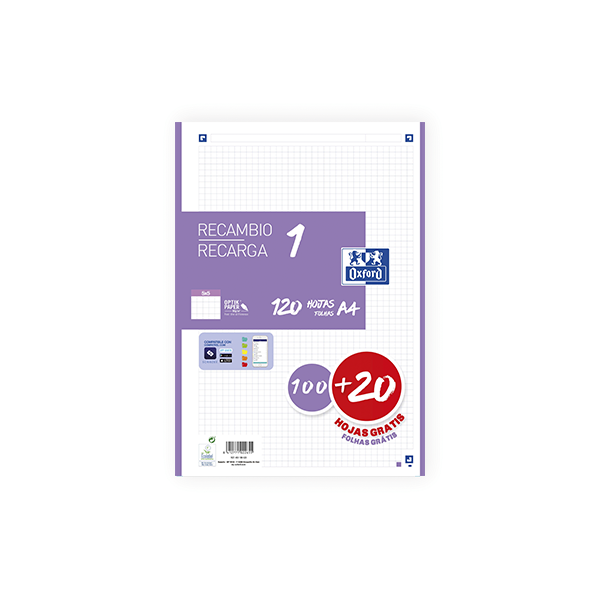 Recambio Oxford 100 h. Scribzee 4 tal. cuad. 5x5 90 g Lila