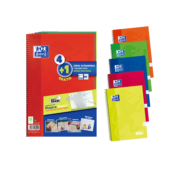 Cuaderno Oxford tapa extrad. Vivos. Pack 4 + 1