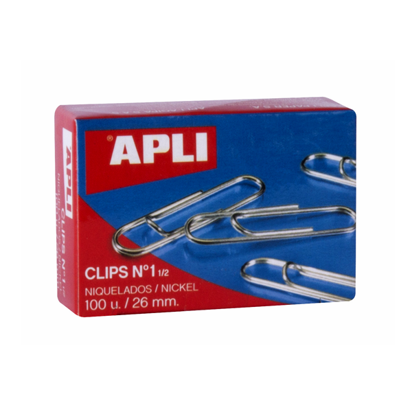 Clips niquelados Apli Nº1,5 26 mm. Caja 100 u.