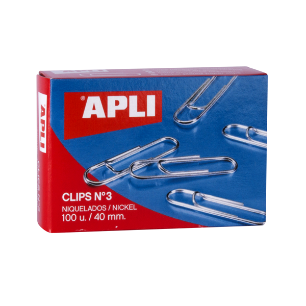 Clips niquelados Apli Nº3 42 mm. Caja 100 u.