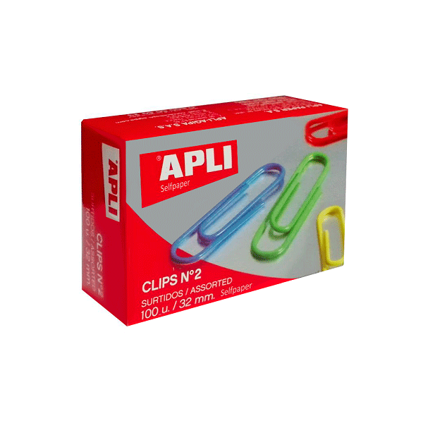 Clips colores Apli Nº2 32 mm. Caja 100 u.