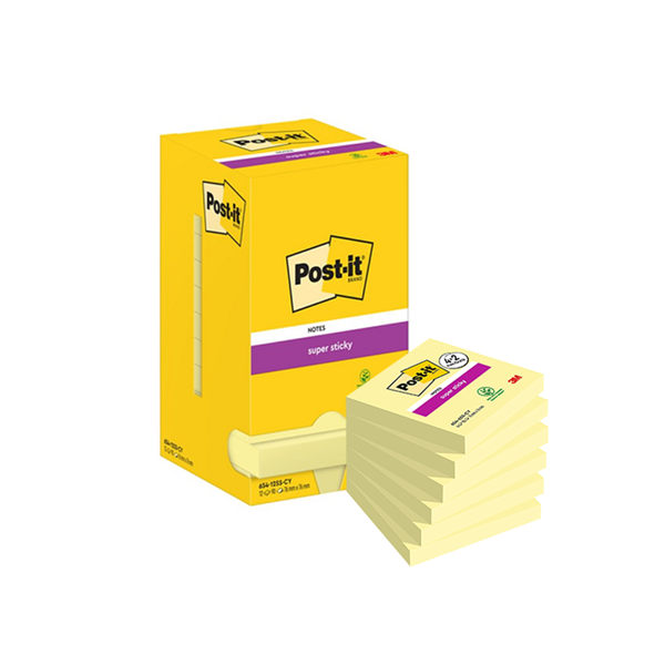 Post-It súper sticky 76x76 mm. Pack 12 tacos