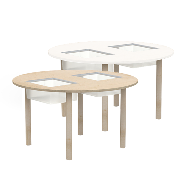 Mesa sensorial con cubetas Ø110 cm T2