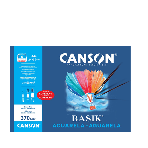 Acuarela A4+ Canson Basik. Minpack 6 h.