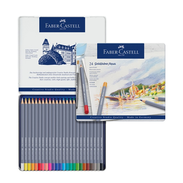 Lápices acuarelables Goldfaber Aqua. Estuche metal Caja 24