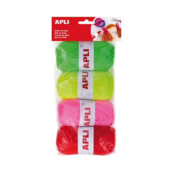Ovillos de lana fluorescentes. Pack 4