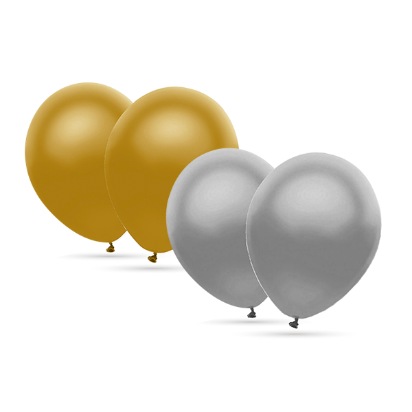 Globos lisos estándar oro y plata. 50 u.