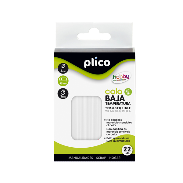 Cola baja temp. mini 8 mm Barra 22 u.