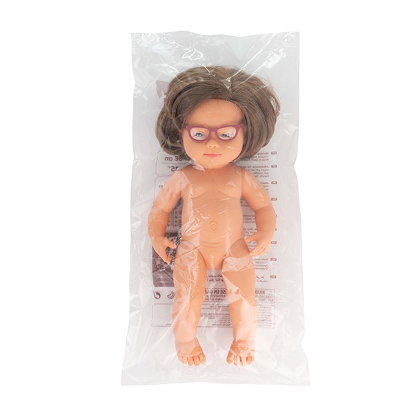 Bebé con gafas caucásico 38 cm.