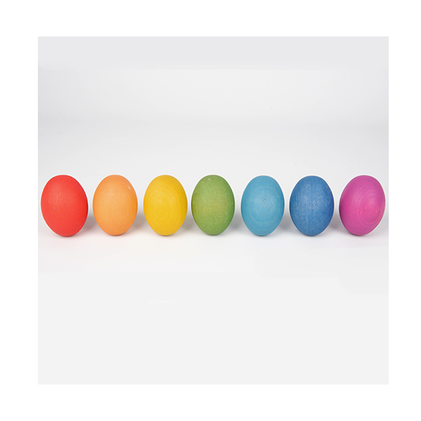 Conjunto 7 huevos madera arcoíris 65 mm.