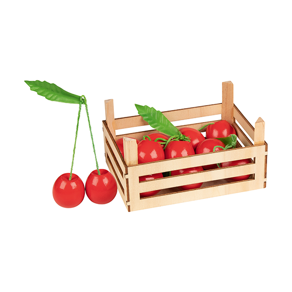 Cerezas en caja de madera