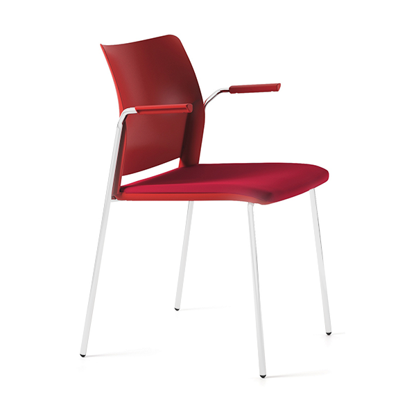 Silla Alpha 605 patas blancas resp. plást. asiento tapiz. Rojo