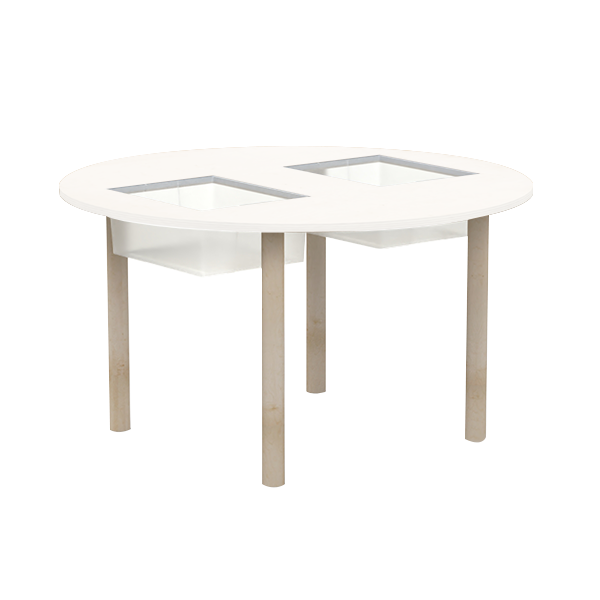 Mesa sens. cubetas Ø110 cm T2 patas Madera/Blanco