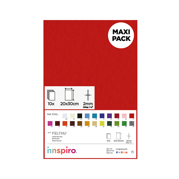 Plancha fieltro adhes. 20x30 cm Rojo. Pack 10