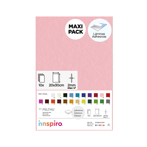 Plancha fieltro adhes. 20x30 cm Rosa. Pack 10