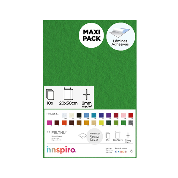 Plancha fieltro adhes. 20x30 cm Verde Fuerte. Pack 10