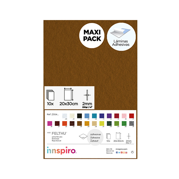 Plancha fieltro adhes. 20x30 cm Marrón. Pack 10