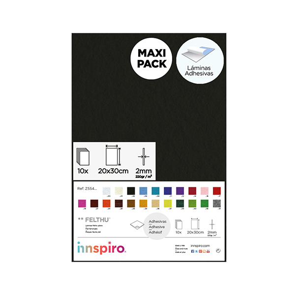 Plancha fieltro adhes. 20x30 cm Negro. Pack 10