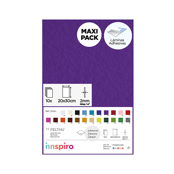 Plancha fieltro adhes. 20x30 cm Violeta. Pack 10
