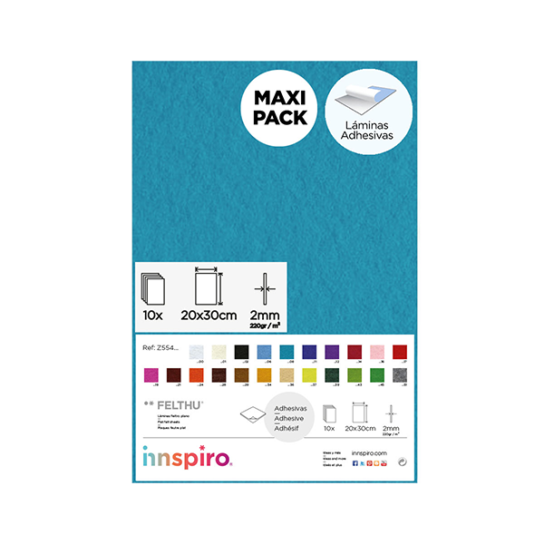 Plancha fieltro adhes. 20x30 cm Azul Turq. Pack 10
