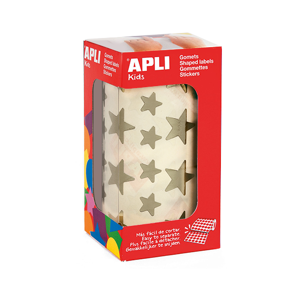 Rollo gomets Apli 11116 estrellas 19,5 y 12,5 mm. Oro