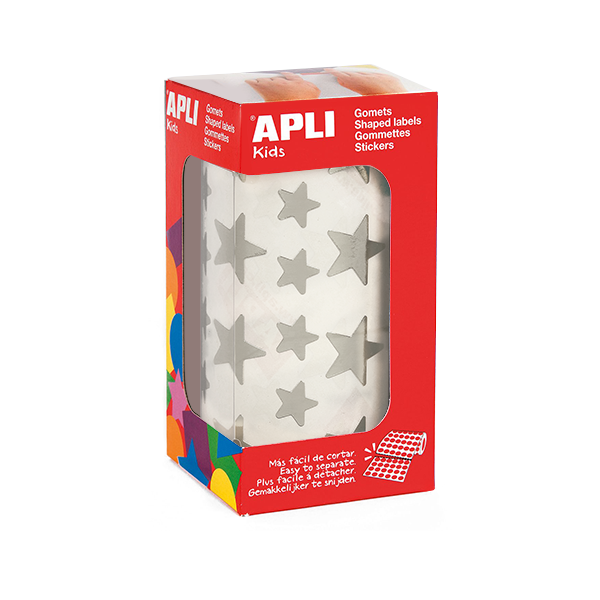Rollo gomets Apli 11117 estrellas 19,5 y 12,5 mm Plata