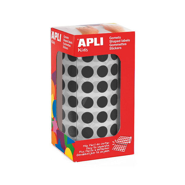 Rollo gomets Apli 11482 círculos 10,5 mm Negro
