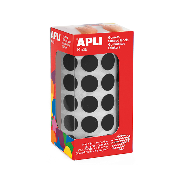 Rollo gomets Apli 11487 círculos 15 mm Negro
