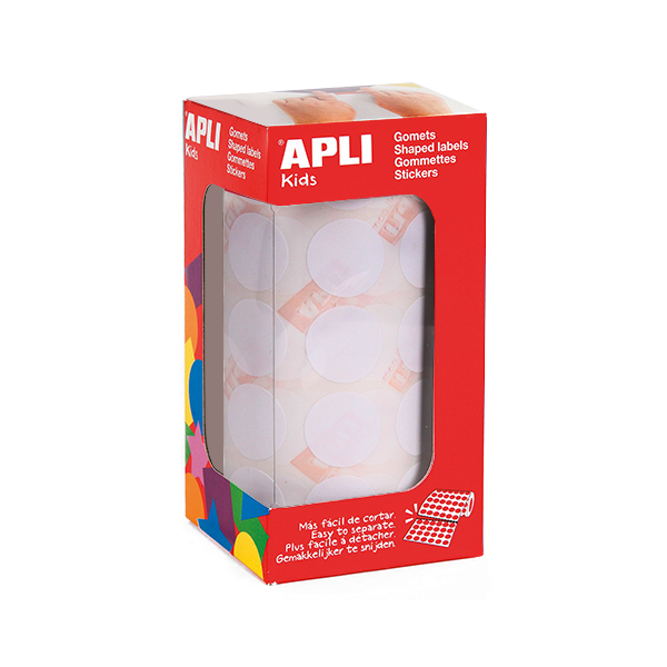 Rollo gomets Apli 11905 círculos 20 mm Blanco