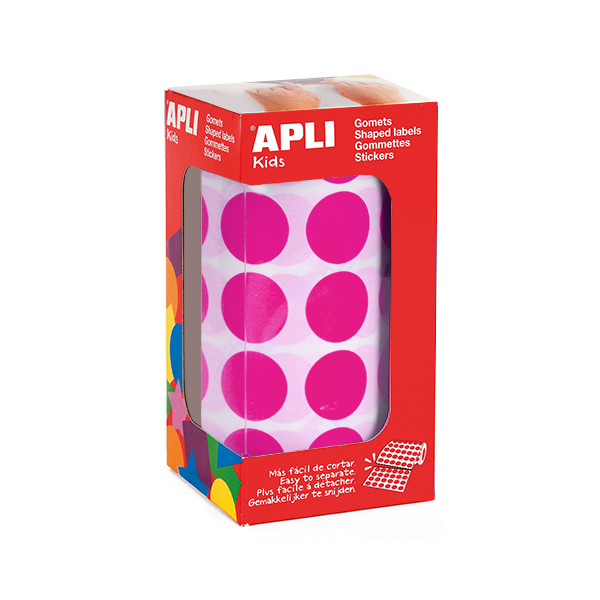 Rollo gomets Apli círculos 20 mm Fucsia