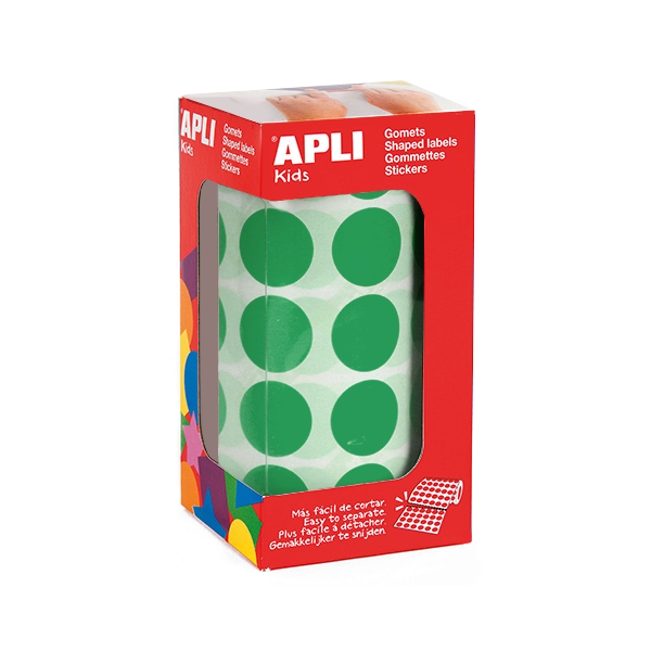 Rollo gomets Apli 04862 círculos 20 mm Verde