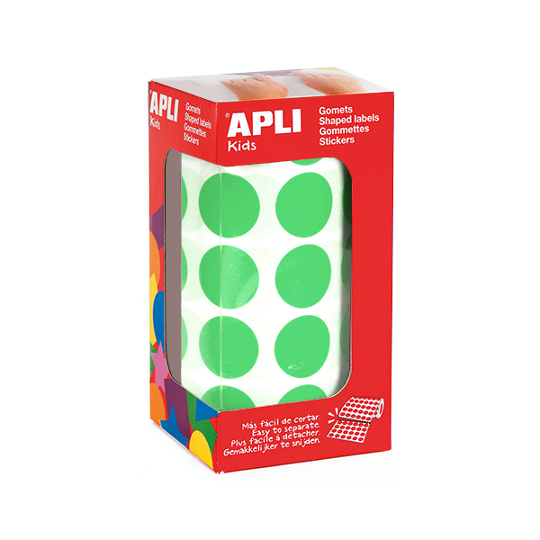 Rollo gomets Apli círculos 20 mm Verde Claro