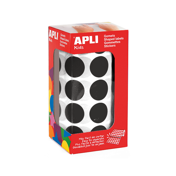 Rollo gomets Apli 11492 círculos 20 mm Negro