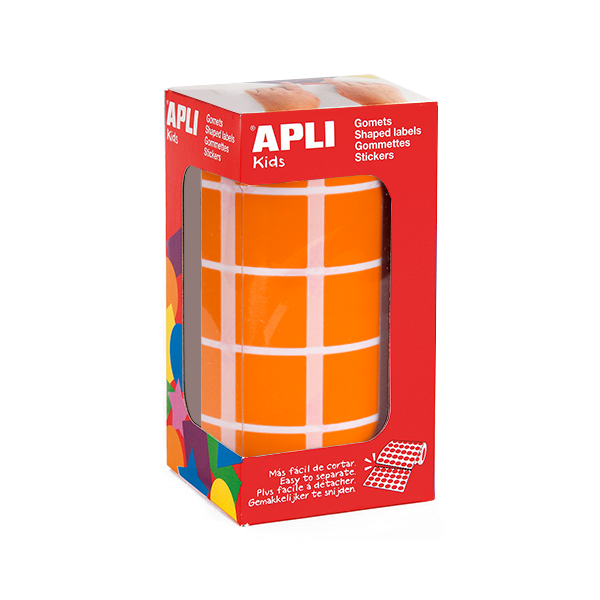 Rollo gomets Apli 11498 cuadrados 20 mm Naranja