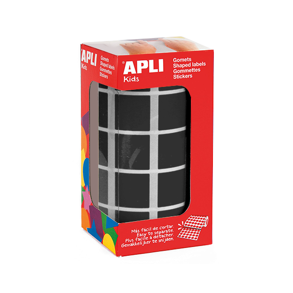 Rollo gomets Apli 11502 cuadrados 20 mm Negro