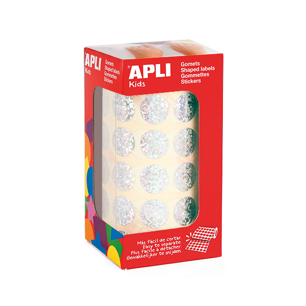 Rollo gomets Apli 11631 círculos 15 mm Holográfico