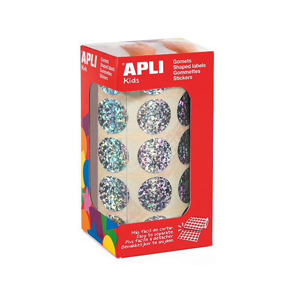 Rollo gomets Apli 11634 círculos 20 mm Holográfico