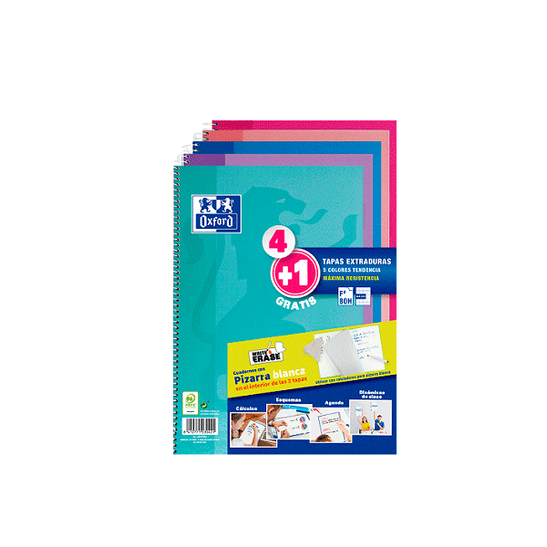 Cuaderno Oxford tapa extrad. Tendencia. Pack 4+1