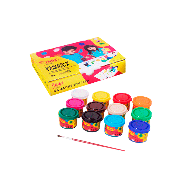 Témpera 12 botes 35 ml color. surt. + pincel